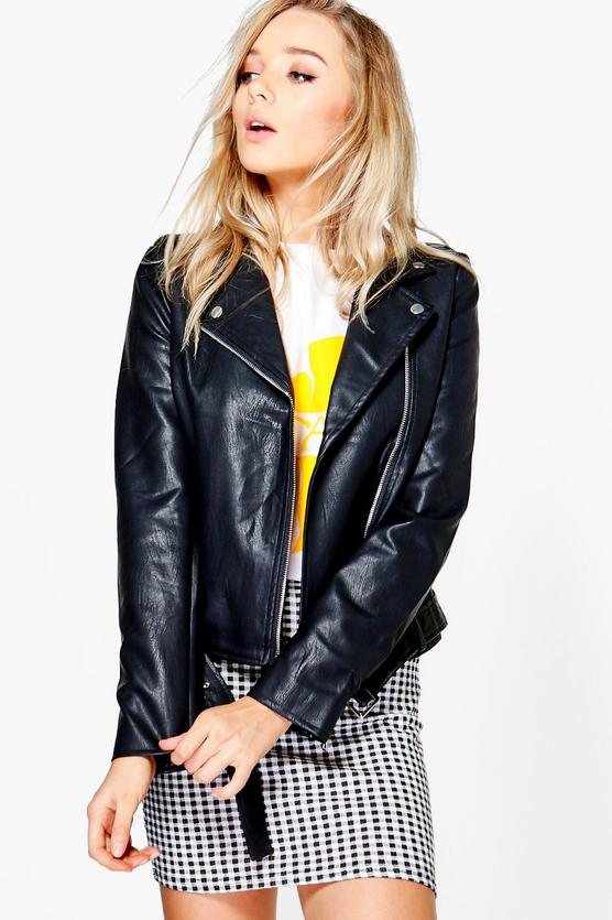 Jessica Belted PU Biker Jacket